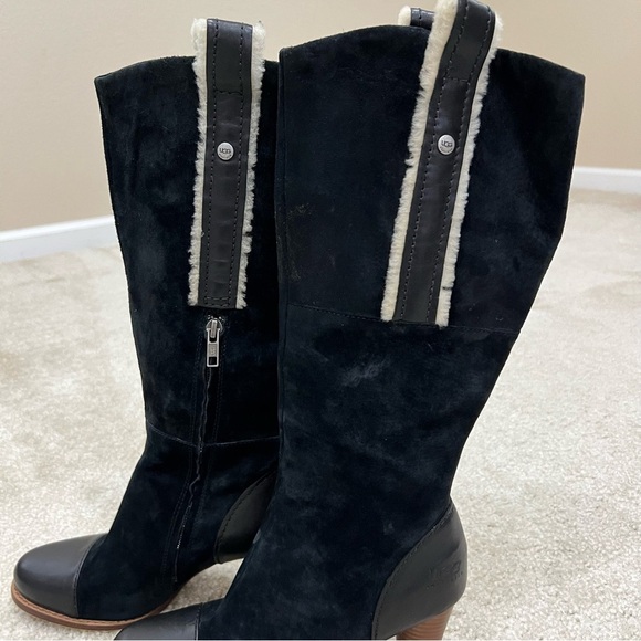 UGG Black Heeled Boots with Cream Accents - Picture 15 of 16